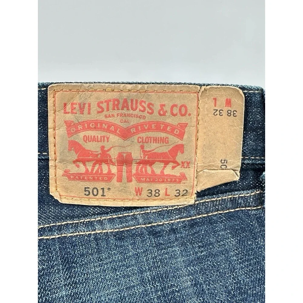Levi's 501 Men's W38 L 31 'Dark Wash Rigid Straight ‎ Denim Jeans Button Fly